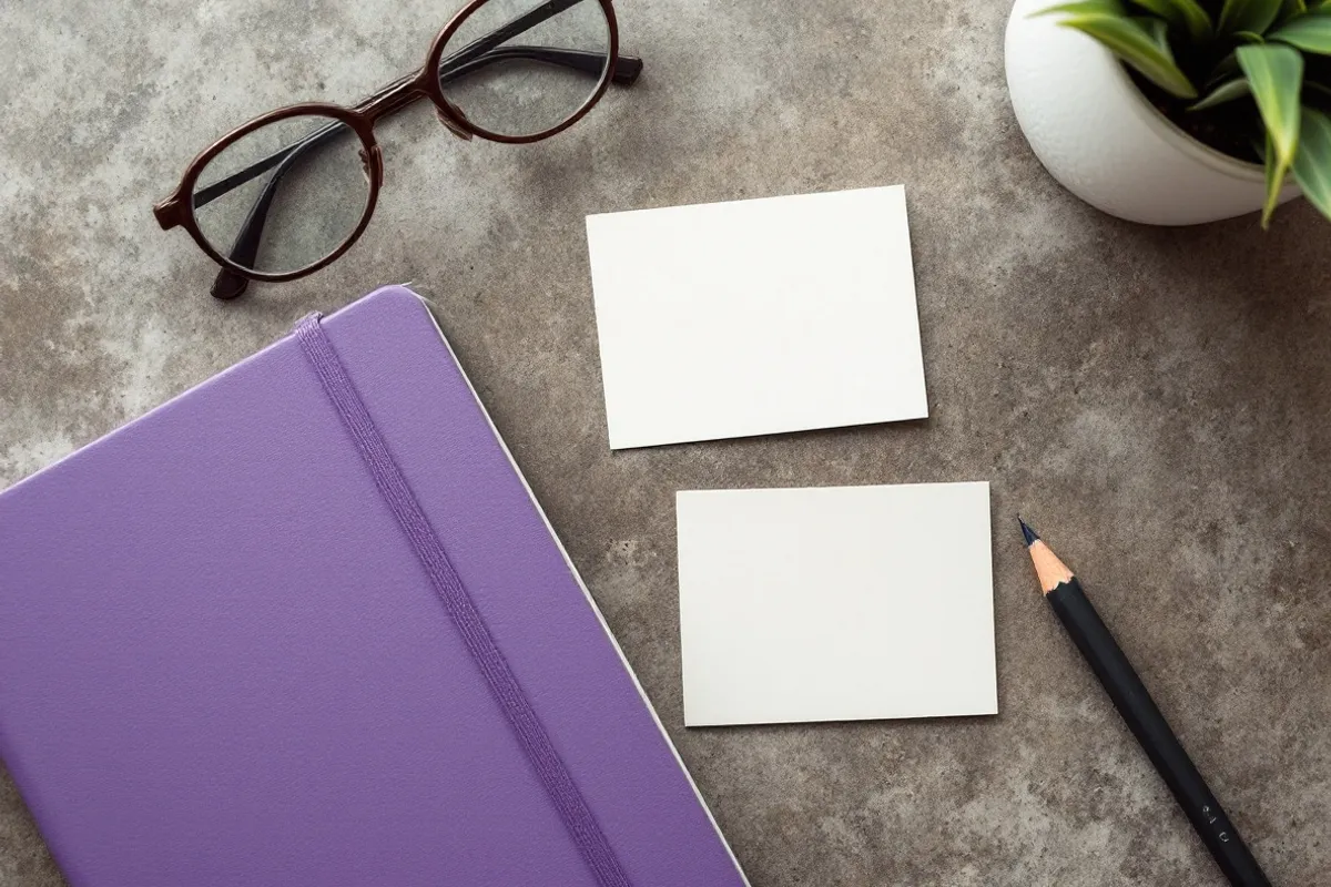 Index cards and a notebook on a table
